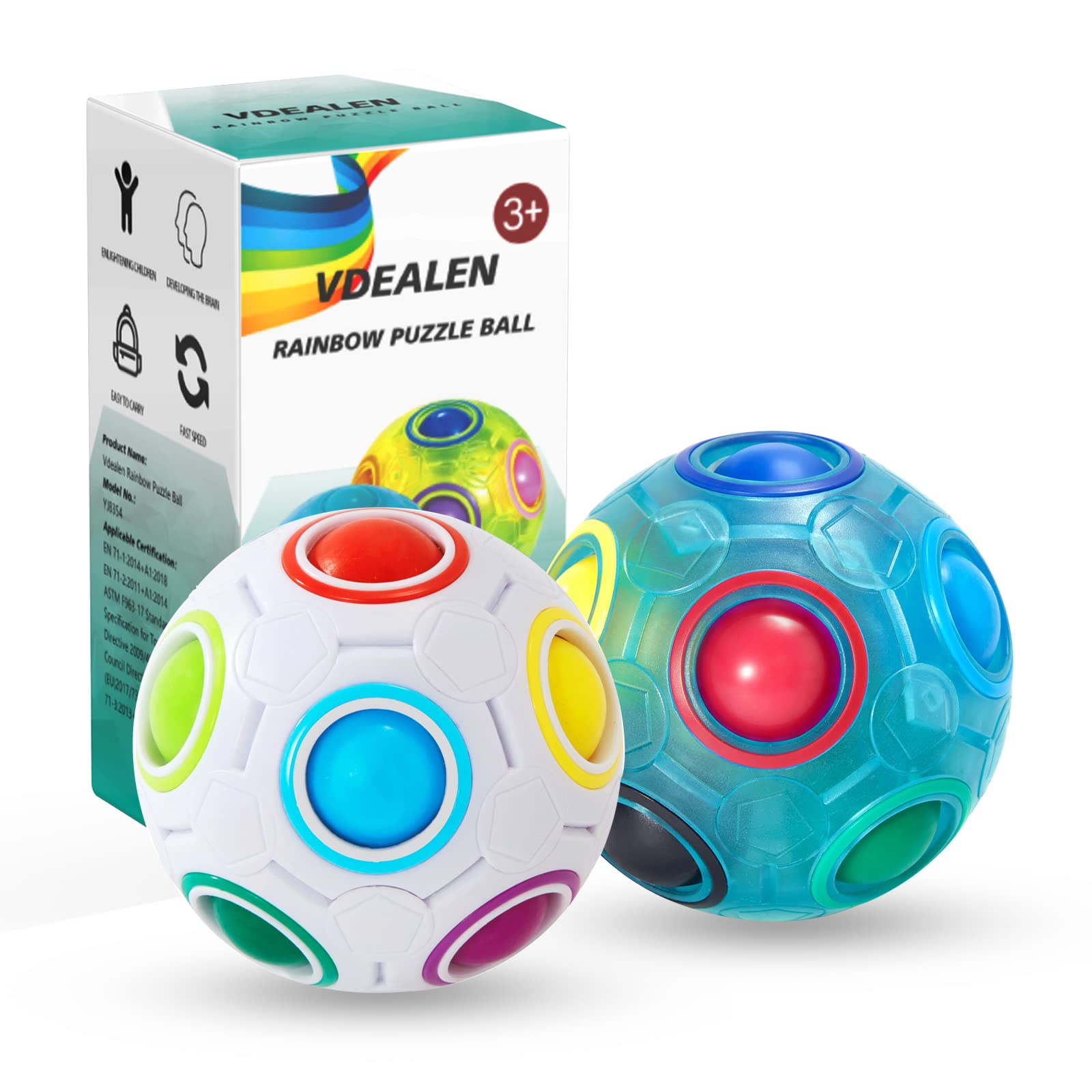 Vdealen Magic Rainbow Puzzle Ball- Fidget Ball 3D Puzzle Stress Reliever Brain Teaser Toy for Boys- Birthday Party Easter Christmas Stocking Fillers Gift Toy for Kids Teens Adults- 2 Pack