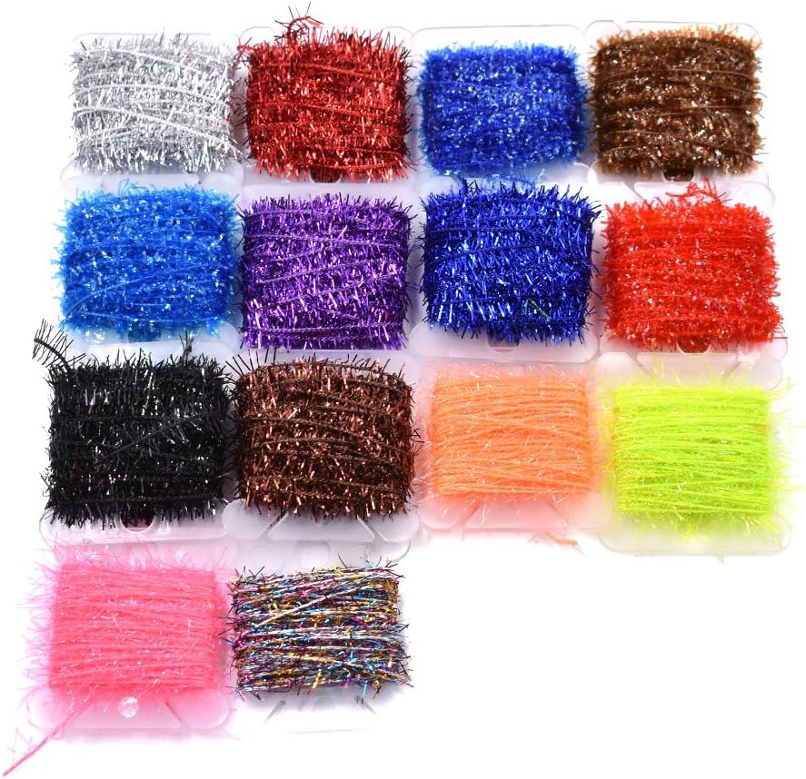 10 Cards Multi Colors Tinsel Chenille Line Crystal Flash Line Fly Fishing Tying Material for