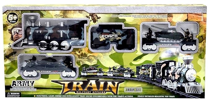 Tejisha Mart Army Military Train Track Set with Light and Sound.