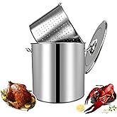MANNY HOME 24-Quart Stainless Steel Seafood Stockpot with Basket, Crawfish, Crab, Lobster Boil StockPot, Shrimp Boil Stock Pot with Strainer, Turkey Fryer Pot,27L,7Gallon