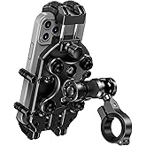 BRCOVAN Anti-Theft Motorcycle Phone Mount Holder with Vibration Dampener & Secure Lock, Adjustable Handlebar Cellphone Clamp for Bike Bicycle Scooter ATV, Fit 5.4-7.2'' Smartphone, Big Phone Friendly