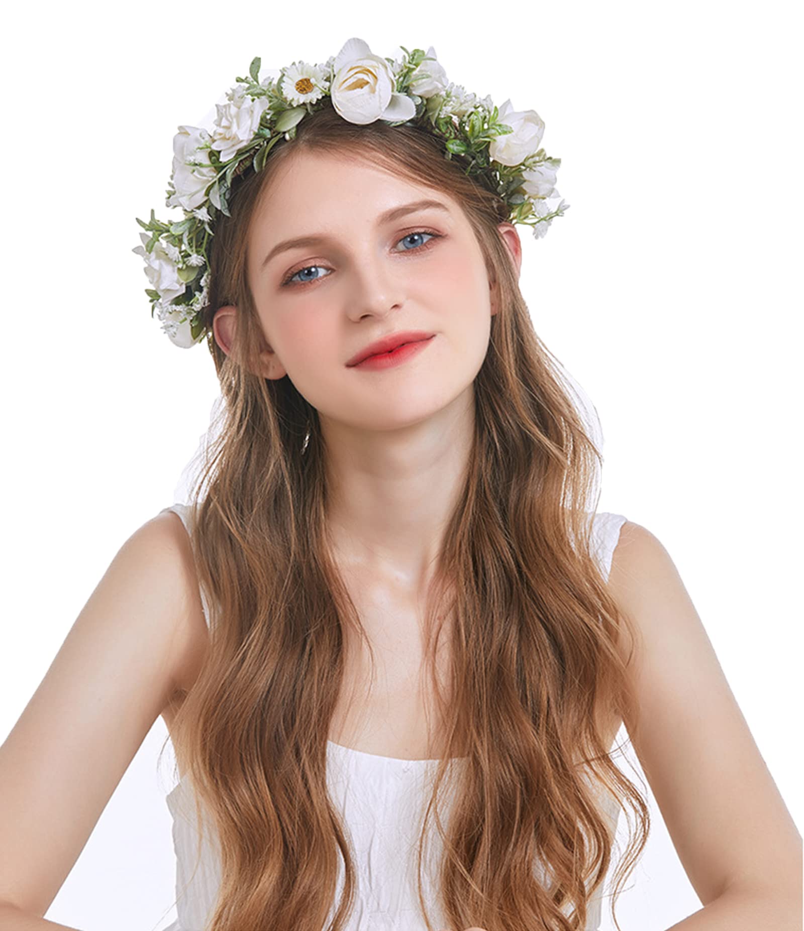 Brikuinr Flower Wreath Crown Wedding Floral Headband Hair Wreath Hair Garland Flower Halo Floral Headpiece Boho with Ribbon Party Prom Festival โ image 1