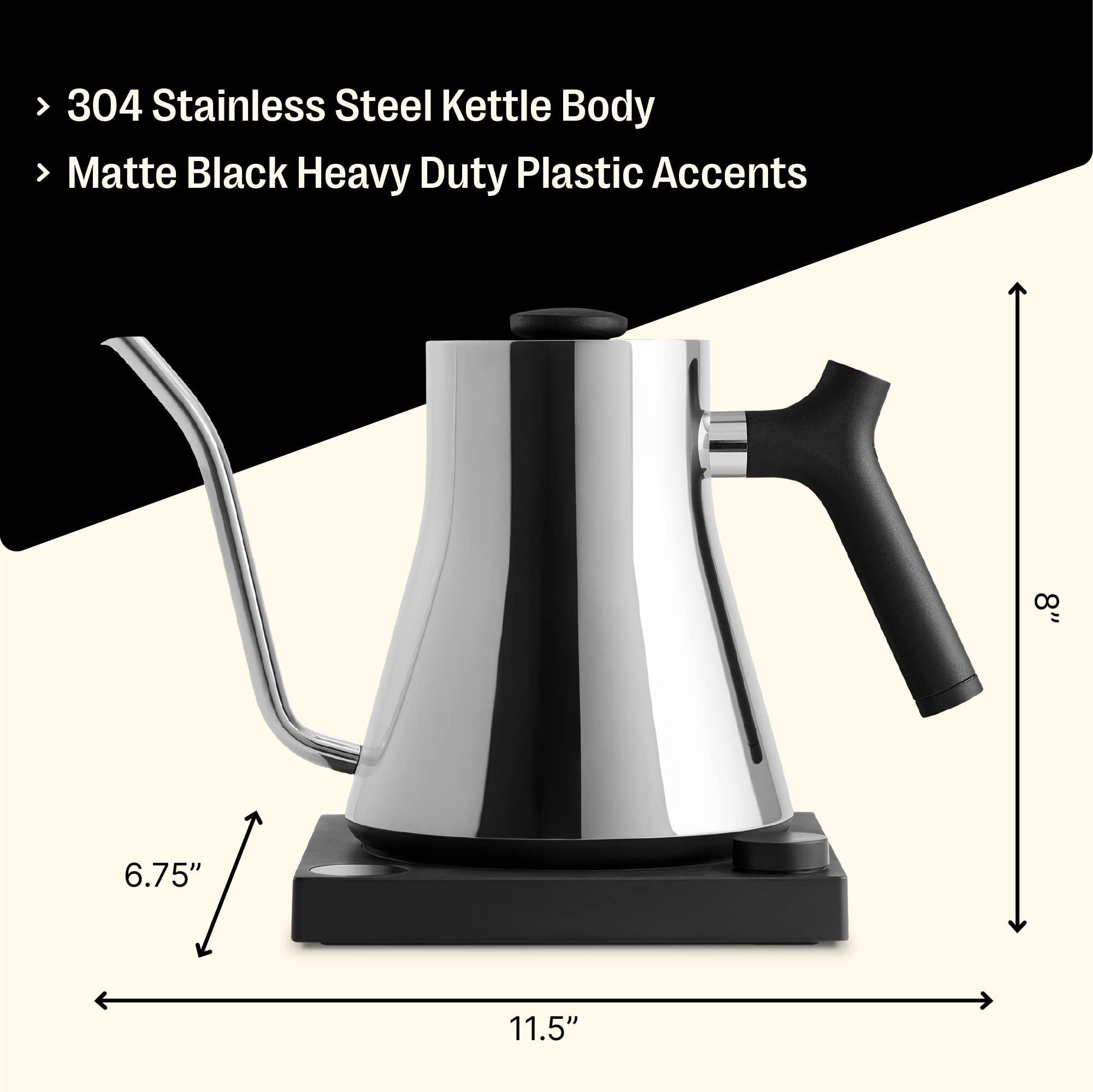 Fellow Stagg EKG Electric Gooseneck Kettle - Pour-Over Coffee and Tea Kettle - Stainless Steel Water Boiler - Quick Heating Electric Kettles for Boiling Water - Polished Steel