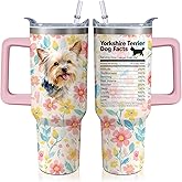 Xchearser 40oz Yorkie Tumbler with Handle and Straw, Cute Dog Stainless Steel Insulated Cup with Lid and Straw, Travel Coffee Mug Water Bottle, Birthday Mothers Day Gifts for Women Men Animal Lovers
