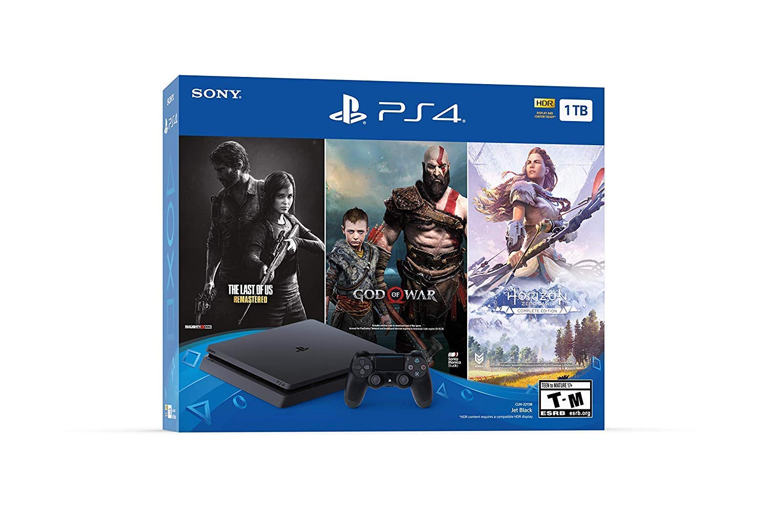 Newest Sony Playstation 4 PS4 1TB HDD Gaming Console Bundle with Three Games: The Last of Us, God of War, Horizon Zero Dawn, Included Wireless Controller (Renewed)
