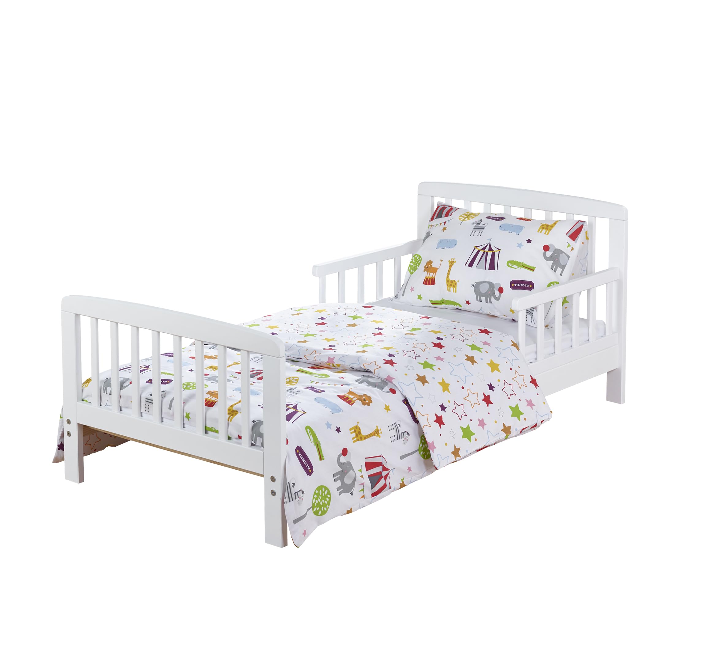Kinder Valley 3 Piece Toddler Bedding Set - Circus Friends Cot Bed Duvet Cover With Pillow Case & Fitted Sheet Set, Comfortable & Reversible Bedding Set For Your Babies | (120 x 150cm)