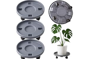 Tulpeed Rolling Plant Stand with Wheels 3 Pack 10 Inch Plant Caddy with Wheels Heavy Duty Plant Dolly Roller Base with Wheels Round Flower Pot Rack Holder Planter Trolley Tray, Grey