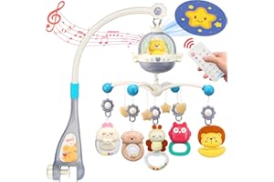 LZZAPJ Baby Crib Mobile with Night Lights and Music,Hanging Mobile for Crib Bassinet with Rotation, Projection,Remote Control,Babies Crib Toys for Nursery Newborn Infant Boys Girls (Gray)
