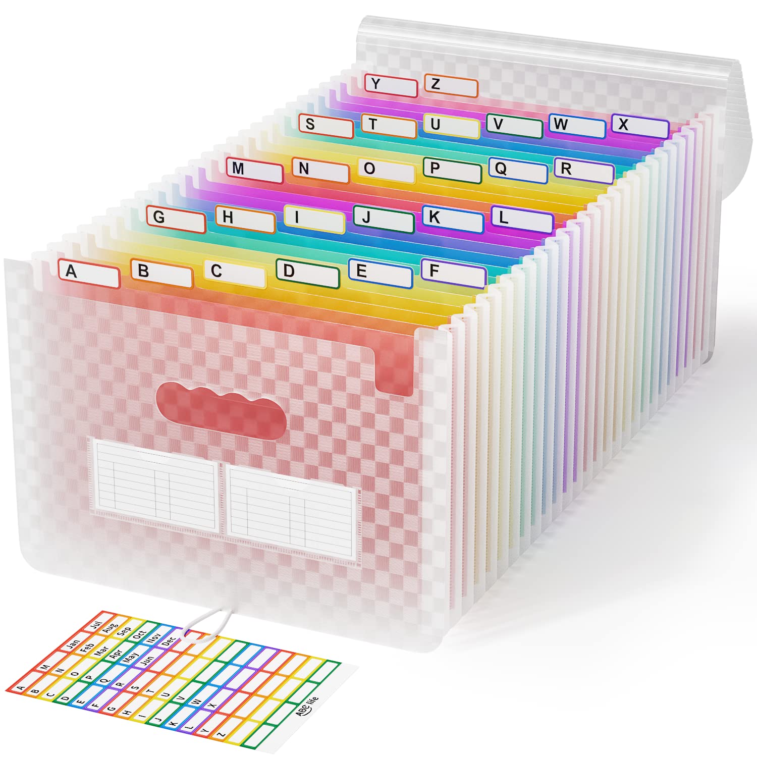 ABC life A4 Expanding File Organiser with Grid Pattern,26 Pockets Expandable Filling Boxes Documents Organiser,Accordion A4 Desk Folders,Portable Rainbow Files Wallets Plastic Bills Storage Bag(Pink)