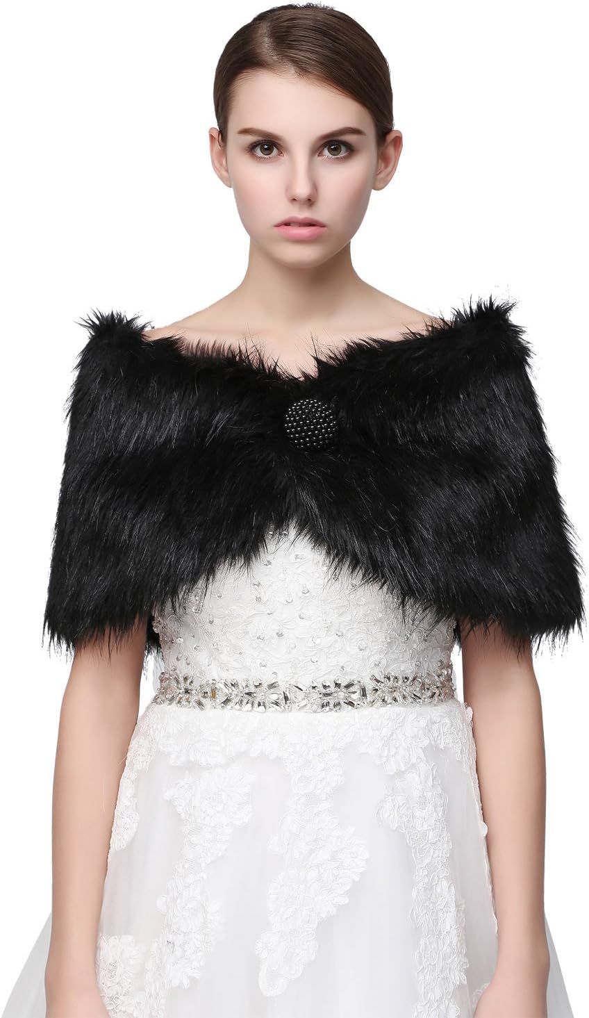 Sarahbridal Women's Wedding Bridesmaid Dresses Faux Fur Shrug Shawl Evening Tippet Bridal Cape Wrap Bolero Stole Jacket Coats S17004