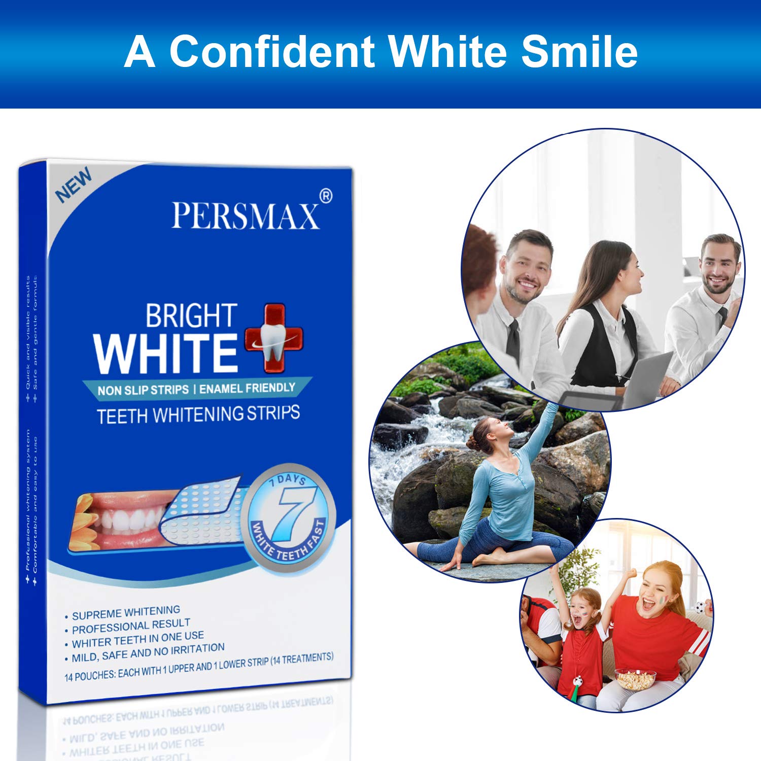 PERSMAX Teeth Whitening Strips, Non-Slip Dental Whitener Professional Effect Whitening Strips, 14 Treatments 28 Strips: Beauty
