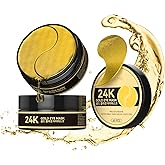 ZZILME 24k Gold Under Eye Patches - Firming, Glowing & Hydrating Hydrogel Mask for Puffy Eyes, Dark Circles, Wrinkles, Eye Bags Treatment, Gifts for Women and Men, 60Pcs Black