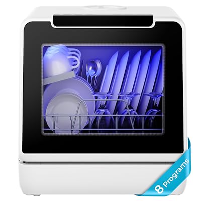 EUHOMY Countertop Dishwasher Portable, 8 Programs Mini Dishwasher with 5L Built-in Water Tank and Inlet hose, No Hookup Needed, Dish Washer with Self Clean/Baby Care/Air Dry, for Apartments & RVs
