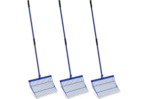 Lasnten 3 Sets Manure Fork with Long Metal Handle Pitch Fork Manure Rake Heavy Duty Muck Rake for Gardening Horse Stall Stable Grass Hay Cleaning Farm Work (Blue)