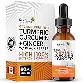 RENEW ACTIVES Turmeric Curcumin Liquid Extract with Ginger, Lemon Oil & Black Pepper 2000MG per Serving – Antioxidant Source 