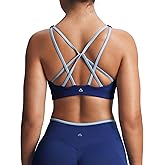 Aoxjox Women's Workout Lexi Lined Charm Sports Bras Deep V Color Block Fitness Training Gym Yoga Crop Tanks