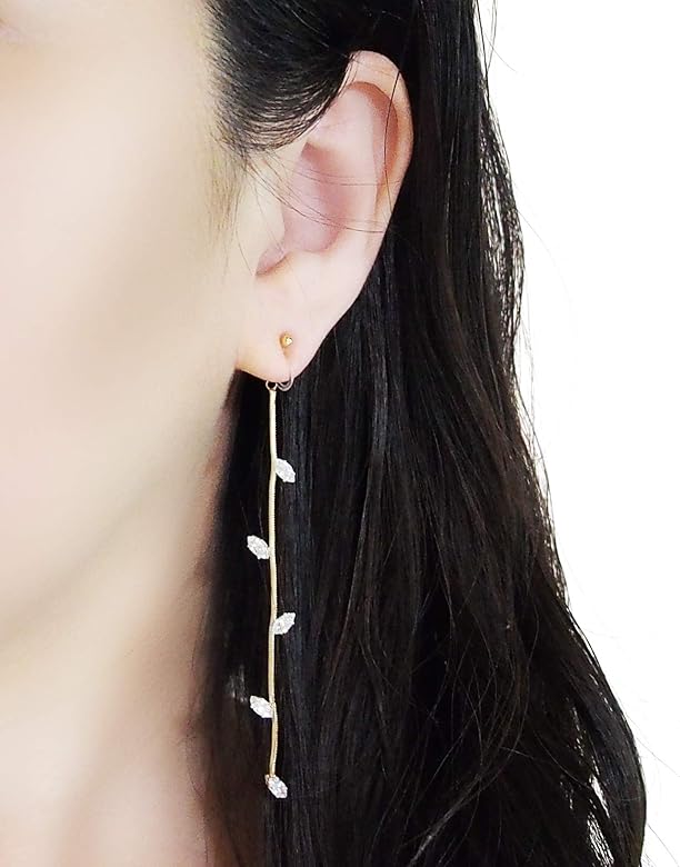 Amazon イヤリング レディース クリスタル 揺れる 痛くない ピアスみたいな 人気 リーフ イヤリング ゴールド アメリカンピアス風 ロング ラインストーン 樹脂 イヤリング イアリング Miyabi Grace ミヤビグレース イヤリング 通販