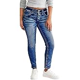 CFNZER Stretch Skinny Jeans Distressed Streetwear Pants Tummy Control Denim Leggings Faded Button Fly Trendy Pants