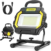 Tresda Hybrid LED Work Light 50W, Super Bright 6000LM Dual-Power Rechargeable Work Light, Corded and Battery Work Light Rechargeable 4000mAh with Cord for Construction, Garage, Workshop, Emergency