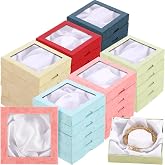 Yeaqee 48 Pcs Jewelry Gift Boxes Bulk, 3.5 in Square Cardboard | with Clear Lid and Insert, Transparent Display Window Top, Bracelet Necklace Ring Earring Storage Bulk