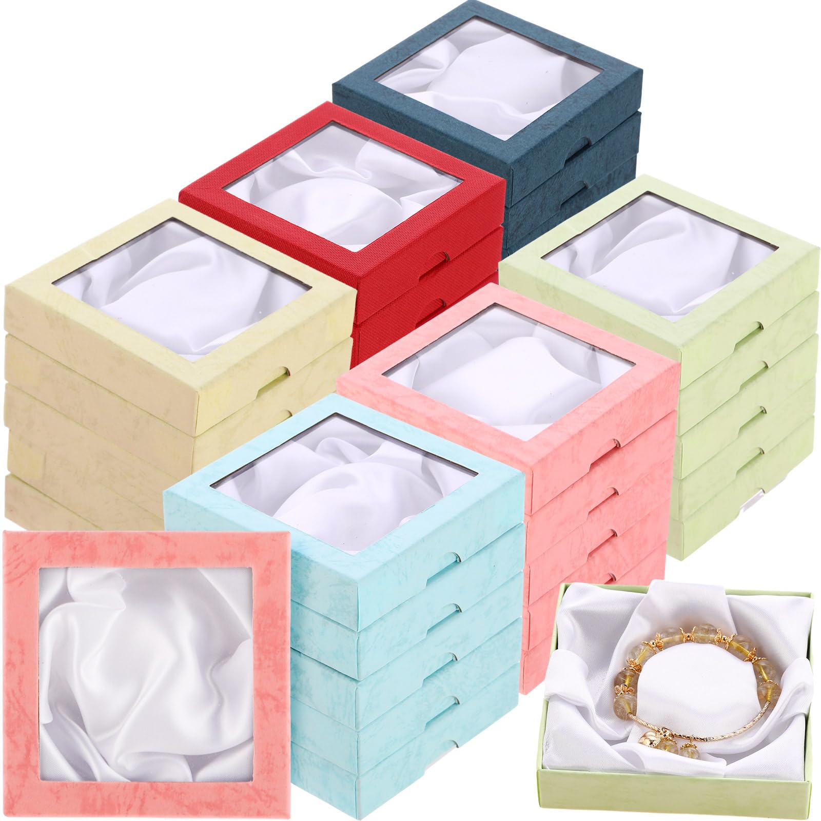 Photo 1 of Yeaqee 48 Pcs Jewelry Gift Box 3.5in Square Cardboard Bracelet Boxes with Clear Lids Small Necklace Gift Boxes Jewelry Packaging Boxes Bulk for Wedding Christmas Party Favors