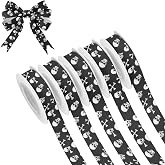 CWUPZAY White Skulls and Crossbones 5 Rolls Fabric Ribbon Wired 0.6 Inch x 5 Yards Decorative Ribbon for Wrapping Wreath Bow DIY Decorative