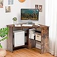 Tangkula Corner Desk, 90 Degrees Triangle Computer Desk for Small Space, Bedroom Makeup Vanity Desk with Storage Shelves & CPU Stand, Space Saving