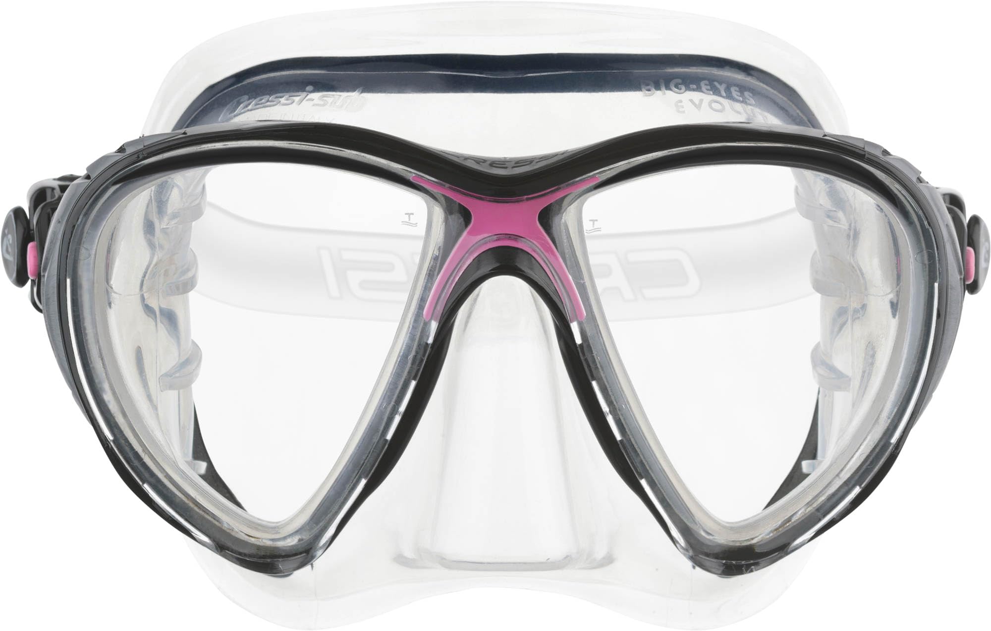 Cressi Big Eyes Evolution Snorkel Mask - Silicone Seal For Snorkel Set Adults - HD Scuba Diving Lenses - Anti-Fog Diving Mask - Clear/Black/Pink