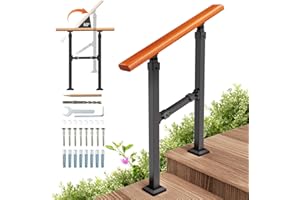 UOKRR Outdoor Stair Handrail Kit, Indoor Iron Wood Grain Hand Railing, Fits 1-2 Steps