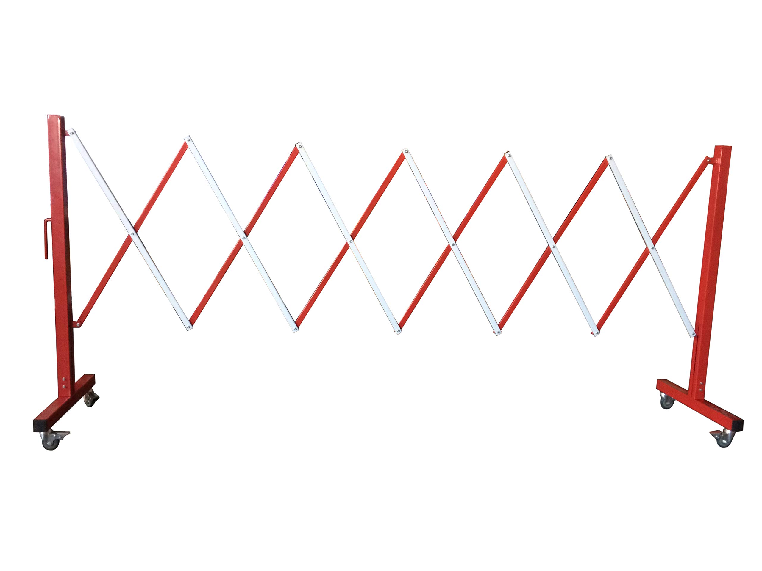 Flexibarrier 3.6m Security Safety Management Fence Outdoor Gate Guard Flexible Mobile Expanding Concertina Barrier on Wheels for School Crowd Control Hospital Factories - White and Red