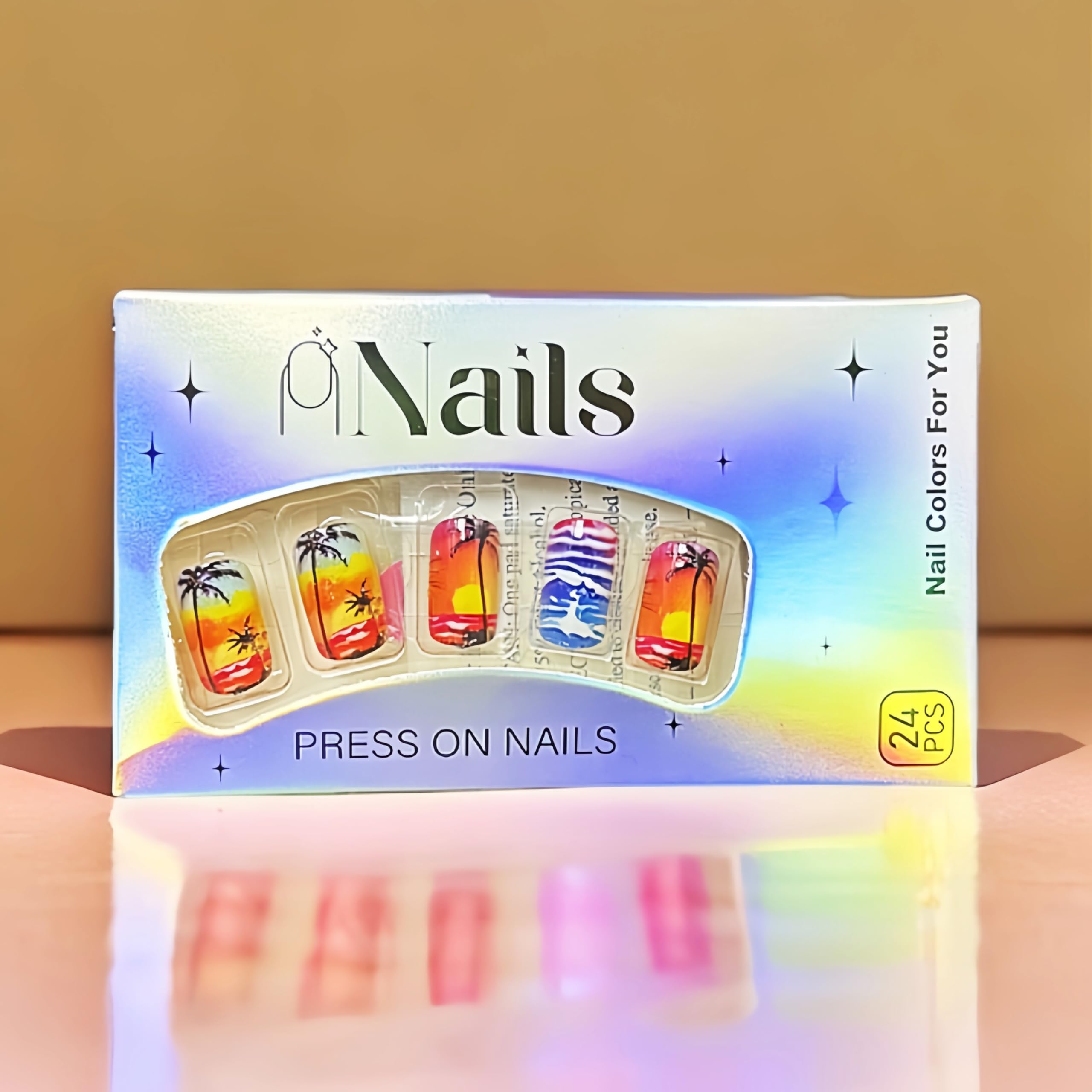 24Pcs Summer Press on Nails Medium Square Fake Nails Sea Waves Coconut Palms Design Coconut Tree Pattern Artificial Nails Ocean Beach Tropical Reusable Stick on Nails for Women Girls Summer Nail Art - Image 6