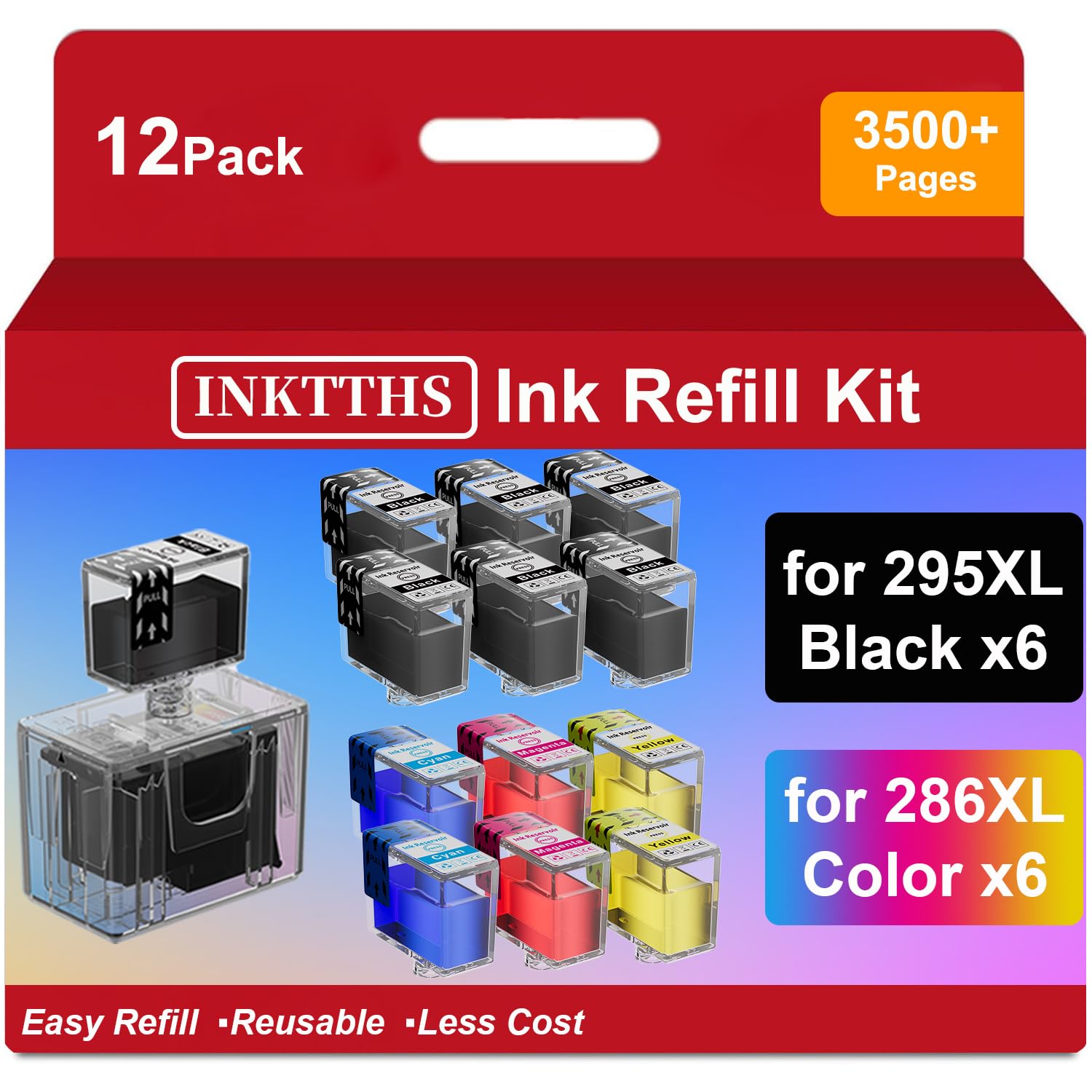 Photo 1 of INKHHTS 295XL 286XL Ink Refill Kit for Canon 295XL 286XL Ink Cartridges Compatible with Canon 295 286 PG-295XL CL-286XL Work with Pixma TS6520 TS4320 TR7120 (12 Pack, 6BK/2C/2M/2Y)