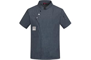 HUEAHDOU Unisex Chef Coat Short Sleeve,Chef Coat Men/Women Comfortable Button Closure - Kitchen,Restaurant,Hotel Uniform