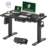 FLEXISPOT EN2 48"x24" Standing Desk with Power Strip Bundle, Black | One-Piece Desktop, Easy-Access Clamp Power Strip Bundle, Organized Cable Management, Modern Home Office Setup