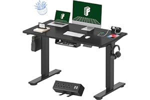 FLEXISPOT EN2 Whole-Piece Standing Desk with Clamp Power Strip, 48x24'' Electric Stand Up Height Adjustable Desk with Cable Management (Black Frame + 48" Black Table Top)