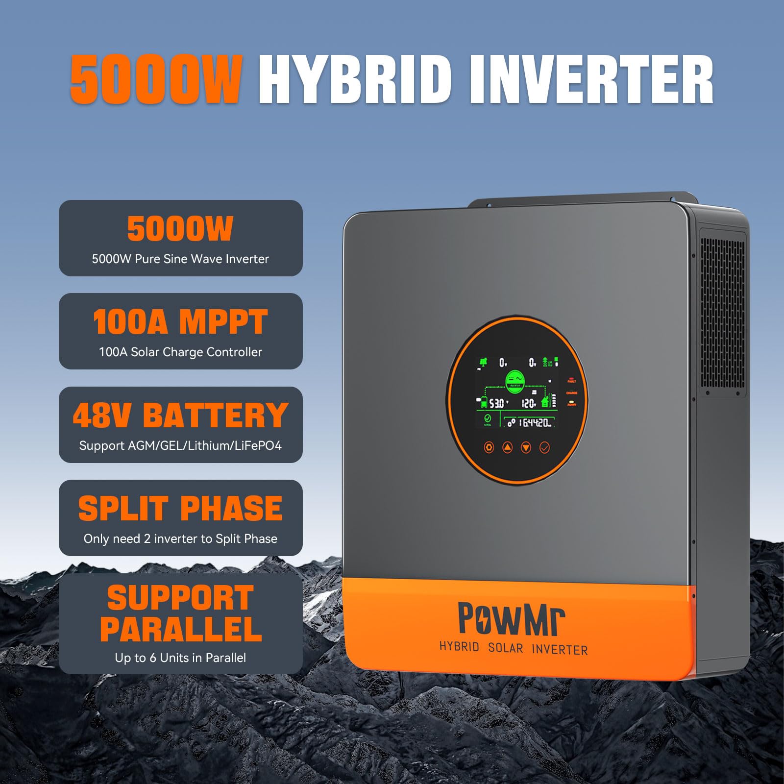 Mua PowMr 5000W Hybrid Solar Inverter 48V DC to 110V/120V/208V/240V AC ...