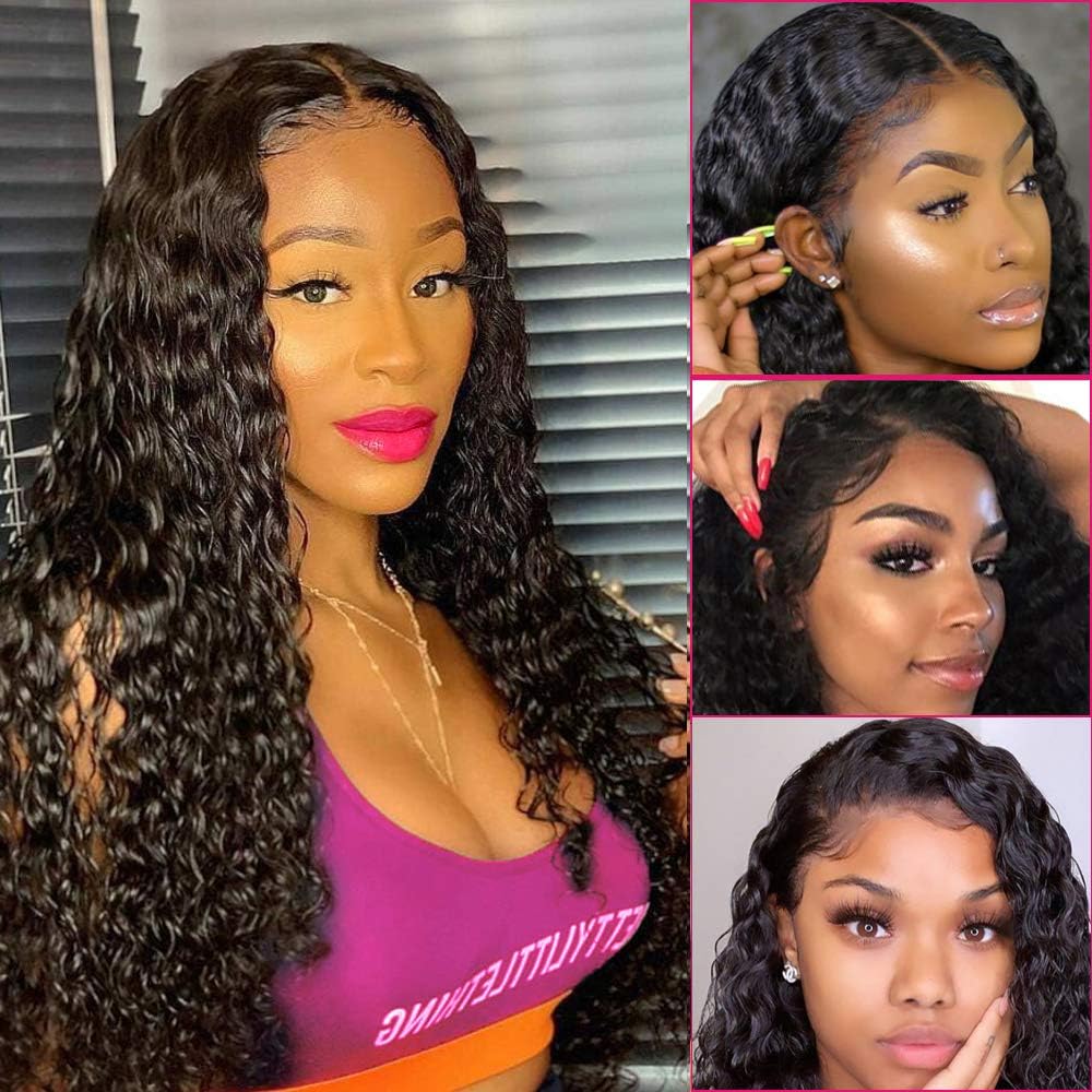Human Hair Lace Frontal Wig Water Wave Lace Wigs Wet and Wavy Human Hair Wig with Baby Hair Pre Pluked Human Hair Wigs for Black Woman 100% Unprocessed Virgin Human Hair Lace Front Wigs 10inch
