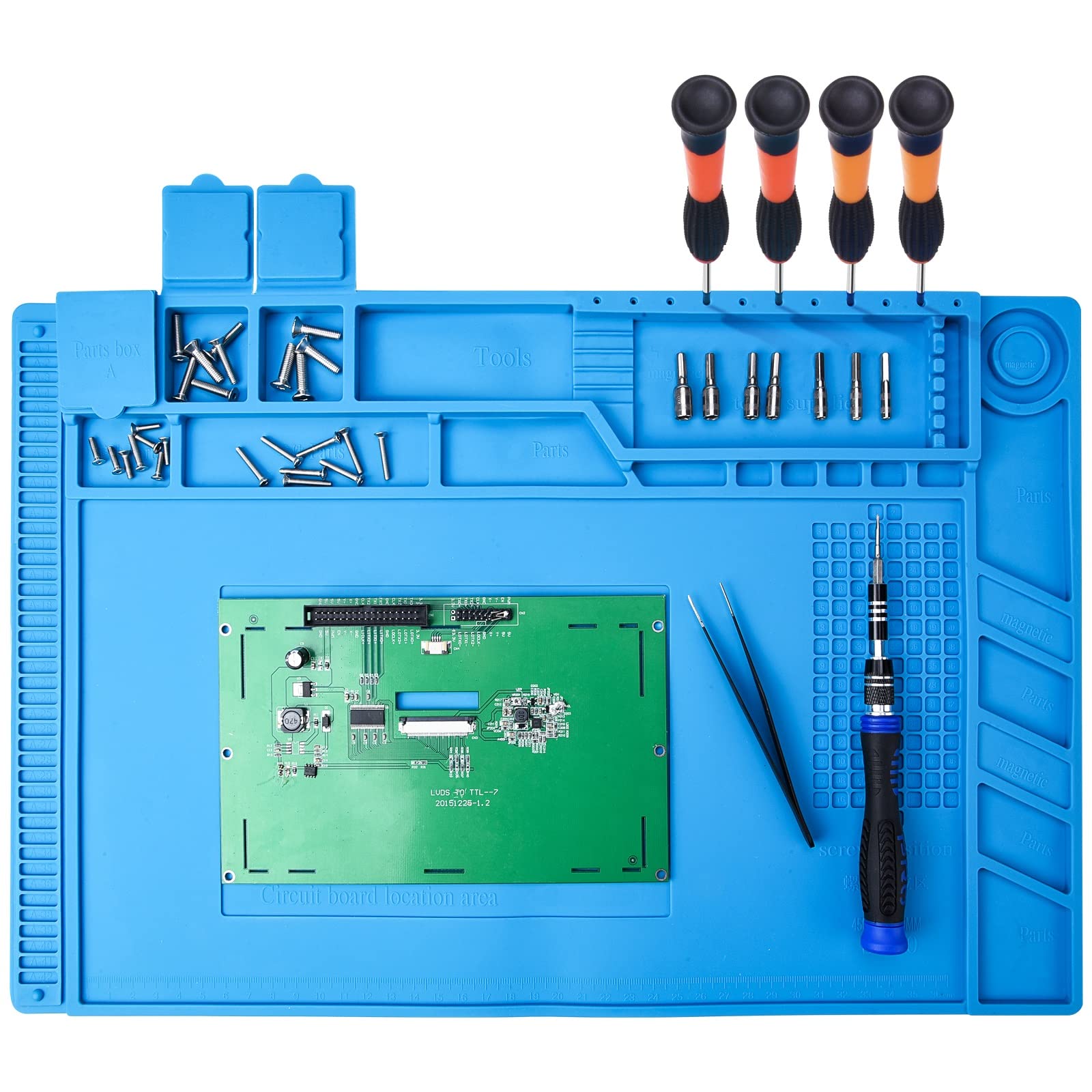 Preciva Soldering Mat, 500℃ Heat Resistant Silicone Work Mats, Multi-Purpose Magnetic Electronics Repair Pad for Welding and Solder Station with Ruler and Screw Notches, 450 * 300mm
