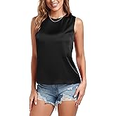 Wantschun Women's Summer Fall Silk Satin Tops Sleeveless Shirt Blouse Basic Casual Crew Neck Tank Top