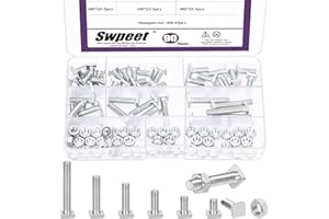 Swpeet 90Pcs 6 Size M6×10/12/16/20/25/35mm Galvanized Square Head Bolt and Hex Nuts Assortment Kit, Fully Thread Galvanized Square Head Screw, Square Machine Screws, Square Head T-Bolt