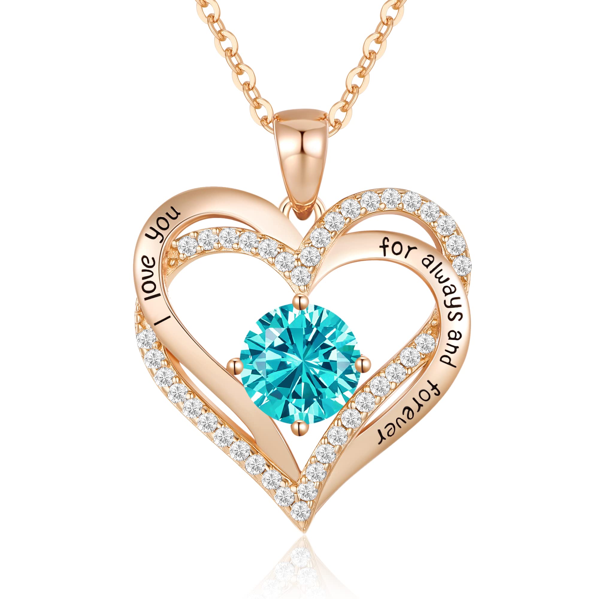 CDE Necklaces for Women Birthstone Pendant, Sterling Silver Love Heart Jewellery Gifts for Mum Her Wife Girlfriend Anniversary Birthday Mothers Day Christmas Valentine's Day