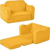 MeMoreCool Toddler Chair – Foldable 2-in-1 Kids Sofa Bed, Corduroy Lounge for 1-3 Years, Yellow Soft Foam Seat | Machine Washable | Convertible Couch for Toddlers’ Playroom or Nap Time