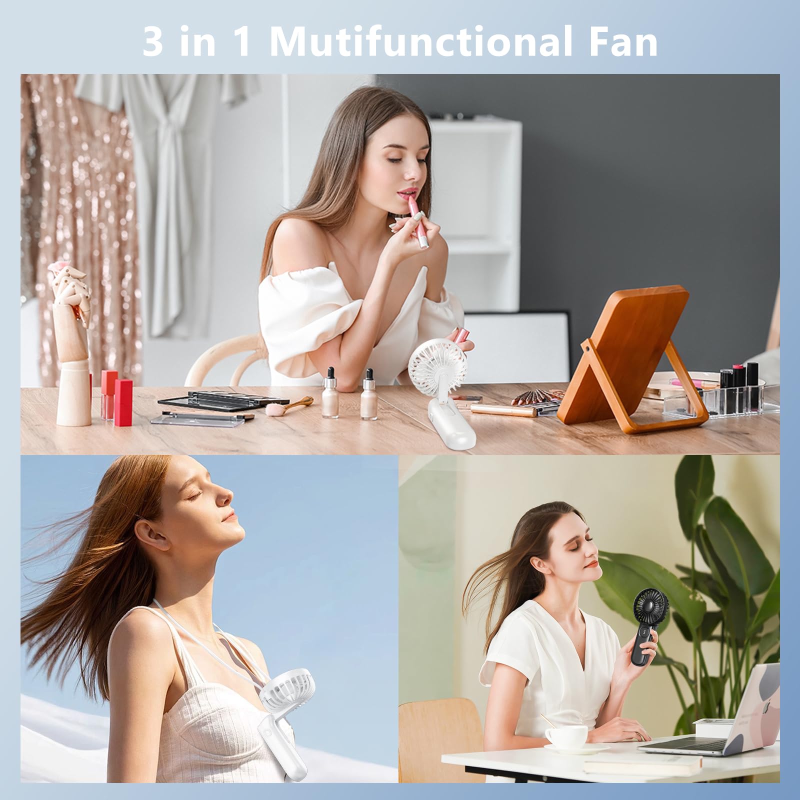xigmer 2-Pack Mini Portable Handheld Fan,5 Adjustable Speeds Personal Fan with Lanyard,180° Foldable Small Hand Fans for Makeup,Home,Office,Travel and Outdoor Activities(Black+White