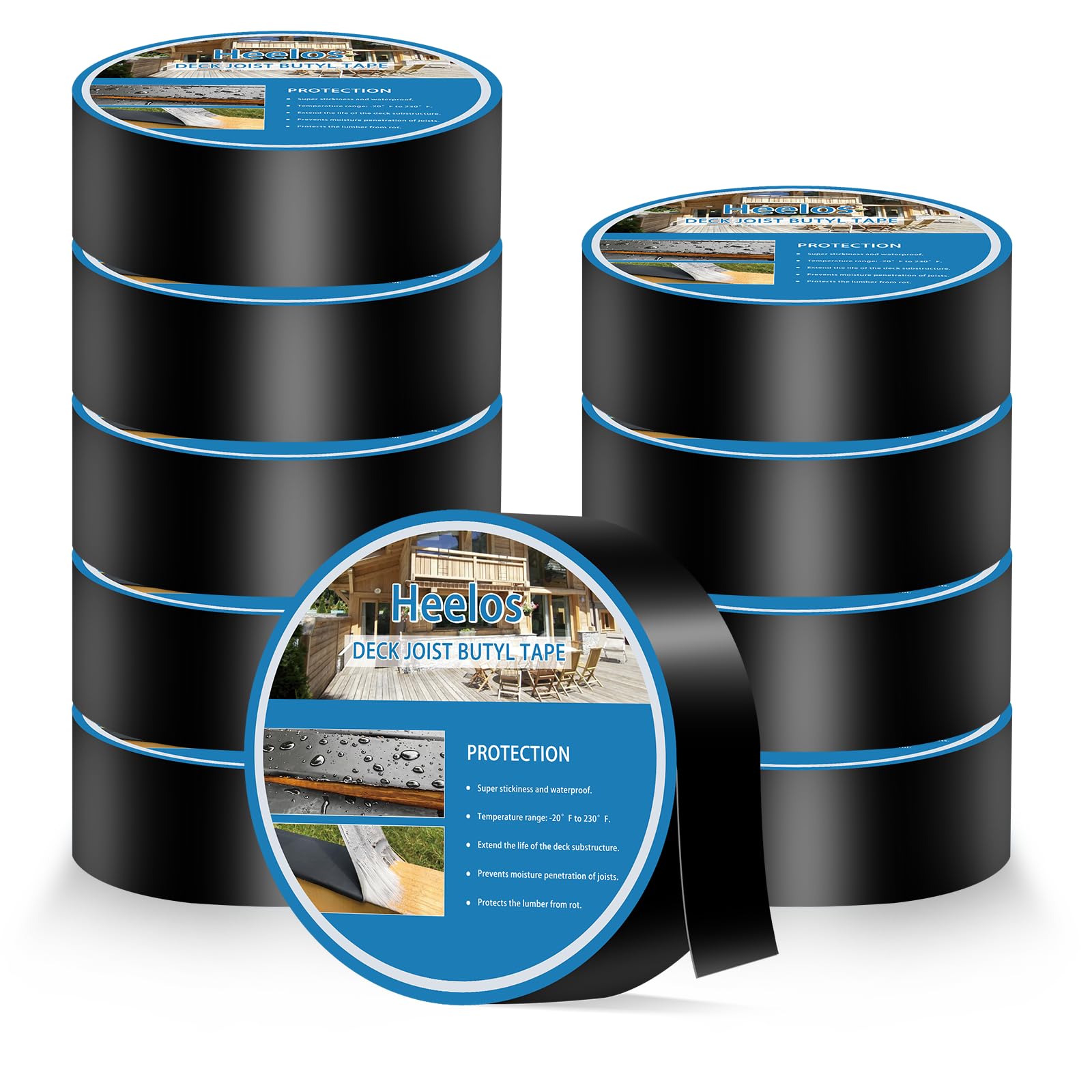 Photo 1 of Heelos Joist Tape for Decking 2''×50',10 Pack Weather-Resistant Deck Joist Tape,Waterproof Seal Antiseptic Butyl Joists Tape,Self-Adhesive Flashing Joists Tape for Wood Decks Beams Roof