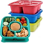 Caperci Original Bento Snack Box Containers - Reusable 5-Compartment Lunchable Food Storage Containers for School, Work and Travel, BPA-Free, Set of 4 (Jewel Bright)