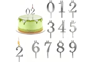 Reusable Number Birthday Candles Holder Set, Metal Digital Birthdays Cake Candle Holders Set - Silver Birthday Cake Topper De