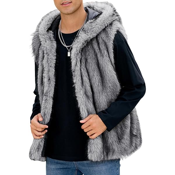 Idopy Winter Men`s Faux Fur Coat Vest Gilet Sleeveless Jacket