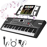 61 Key Keyboard Piano, Portable Electronic Keyboard Piano for Beginners | with Speakers, Microphone, Sheet Music Stand, 100 Voices, 100 Rhythms, Digital Music Keyboard Built-In Speakers