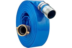 D-WEIXIN 2" ID x 50 ft PVC Lay Flat Discharge Hose with NPT Pin Lug & KC Nipple Fittings, Heavy Duty Reinforced Blue Backwash Pump Hoses for Swimming Drain Pools and Clean Filters
