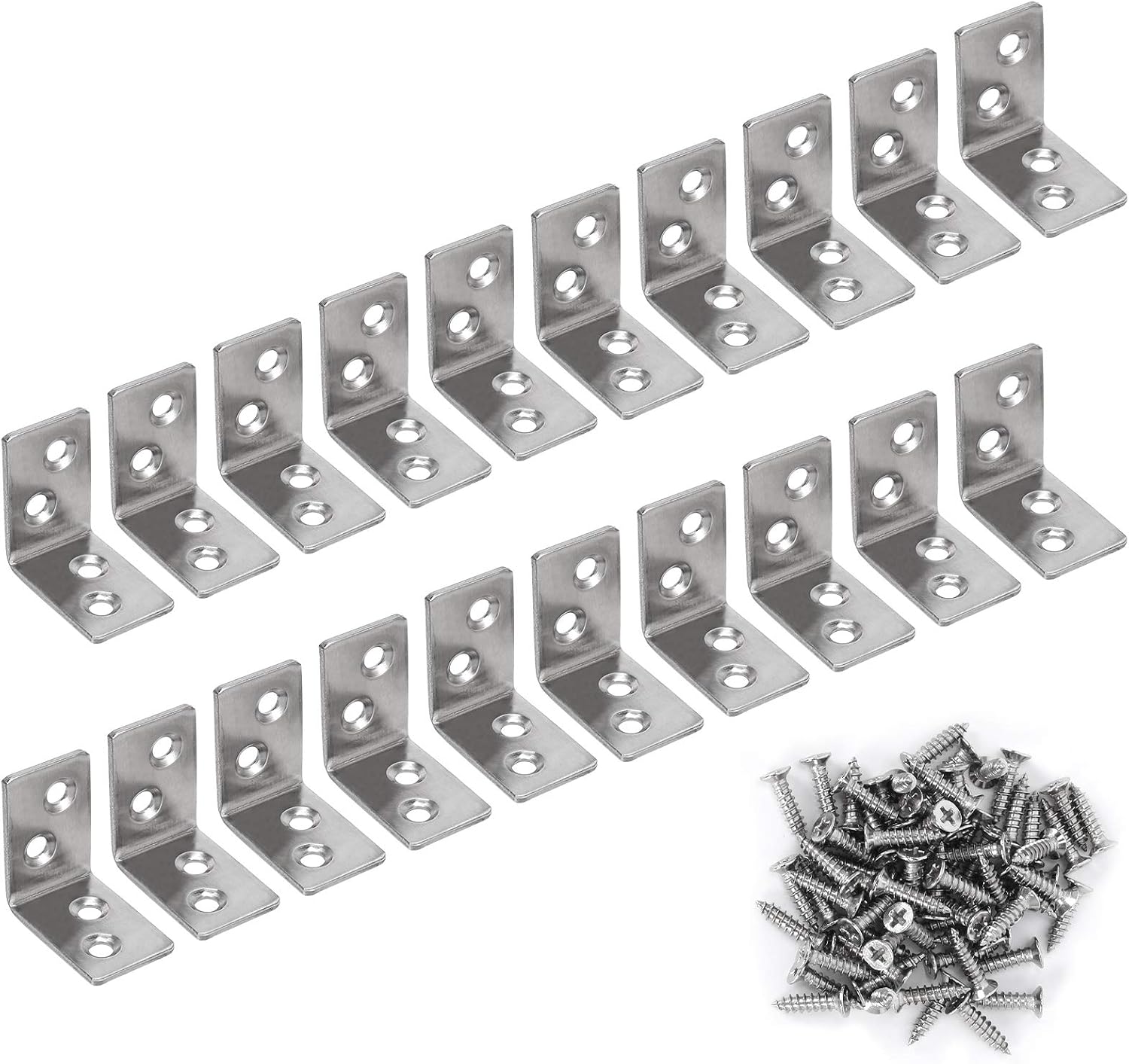 OUBTDK 20PCS 90 Degree Angle Brackets, Stainless Steel Wood Brackets for Furniture Chair, Cabinet, 30x30x20mm with 80Pcs Screws